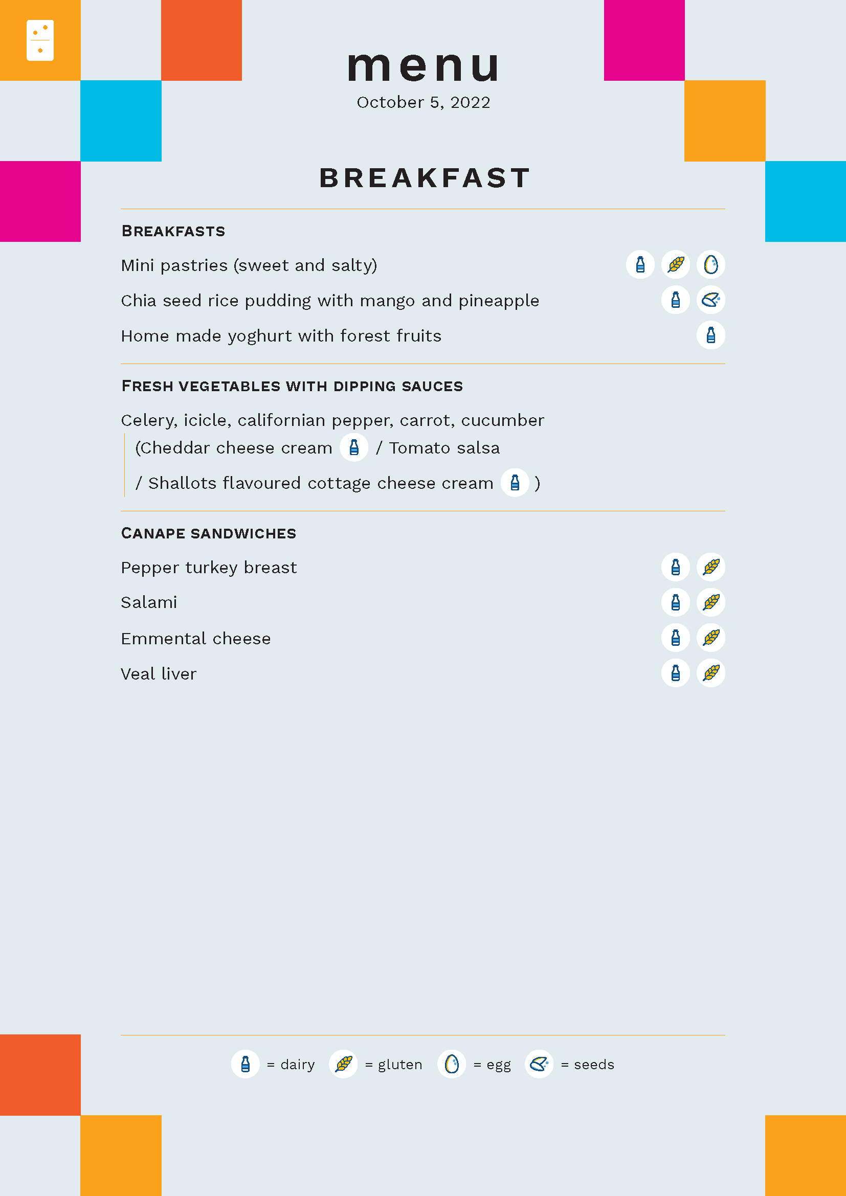 Catering menu page 1